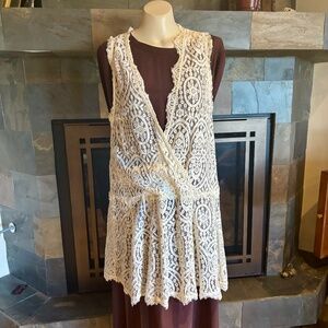 Free People Boho Cottage Core Ivory Lace Mini Dress or Vest L
